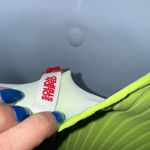 Solid and striped chartreuse ribbed swimsuit size xs - Picture 6 of 8